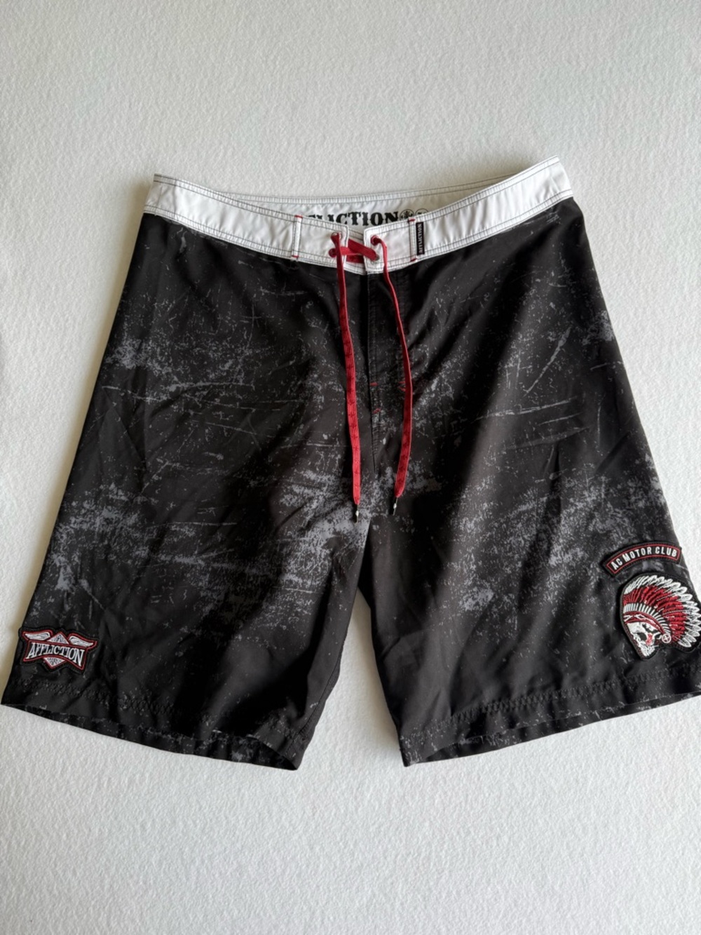 Affliction Board Shorts Mens 38 Gray Skater Goth Skull Y2K Swim Trunks
